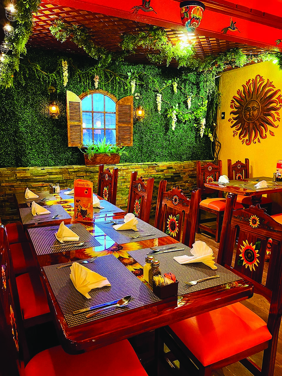 Girasol (meaning sunflower) Family Mexican Restaurant is open for  lunch and dinner seven days a week and has a full bar.