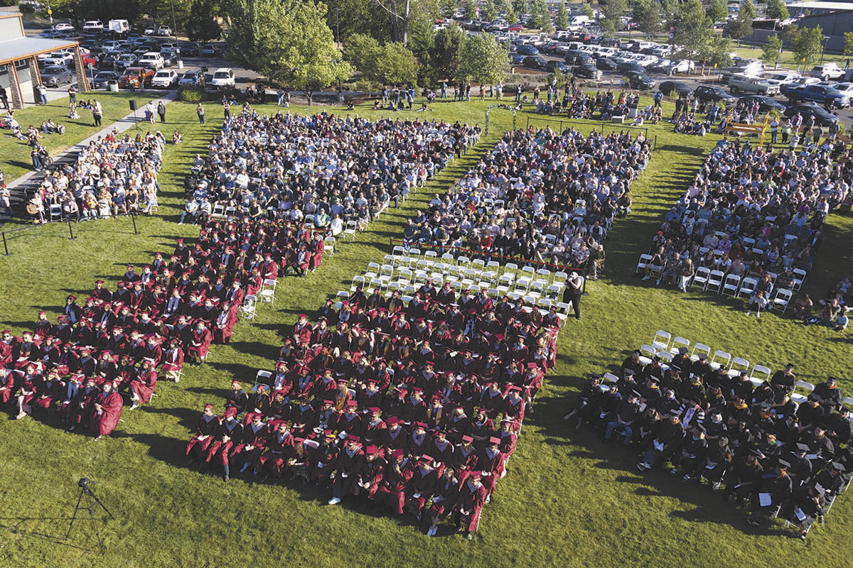 Aerial shot of the 2024 Klamath Community College commencement ceremony