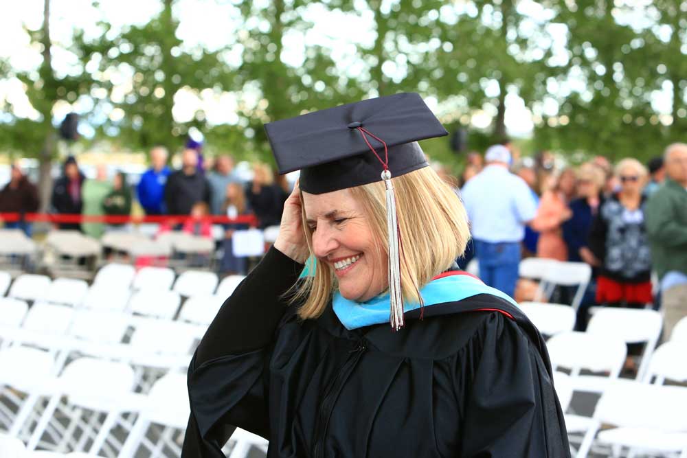 Longtime math instructor MaryLou Wogan at the 2016 KCC commencement ceremony