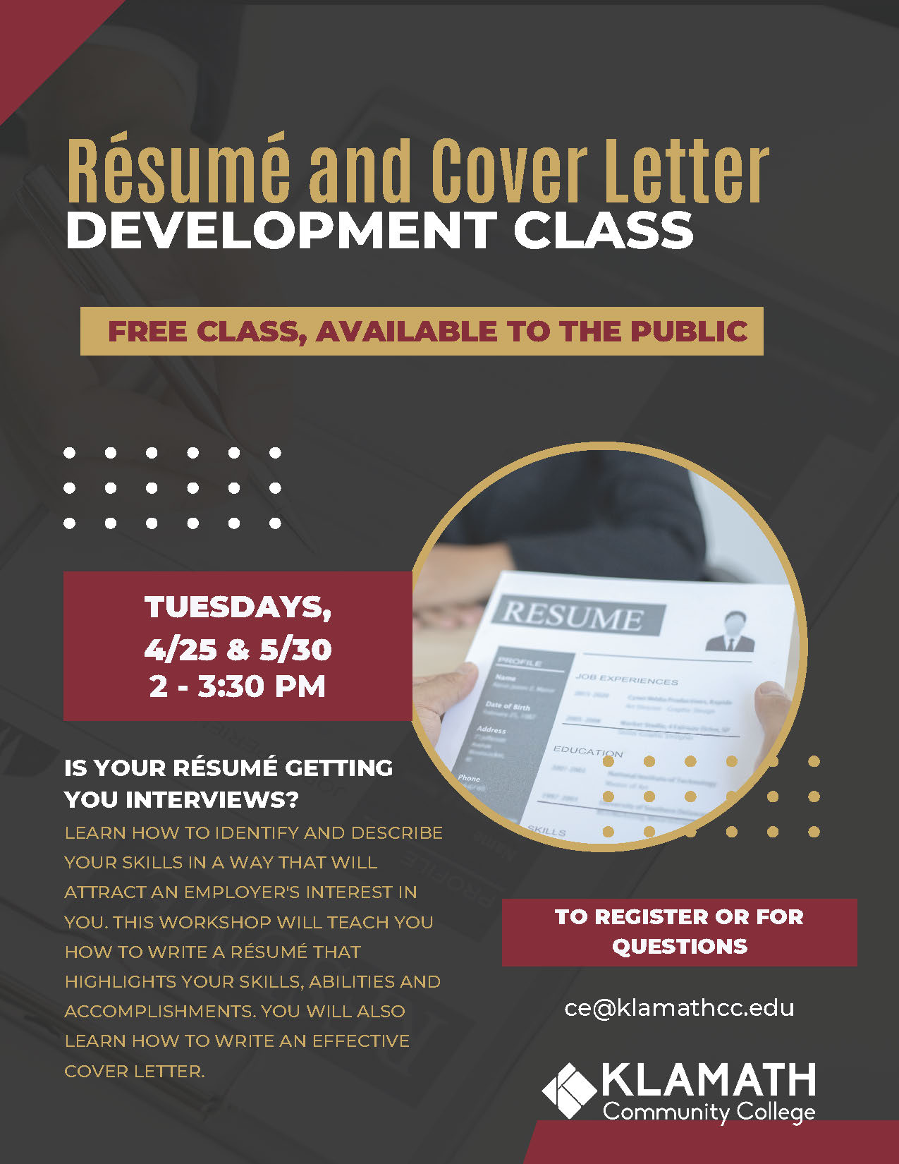 Résumé and Cover Letter Development Class